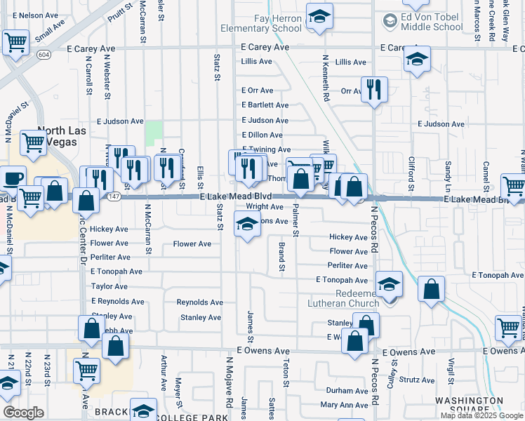 map of restaurants, bars, coffee shops, grocery stores, and more near 3115 Wright Avenue in North Las Vegas