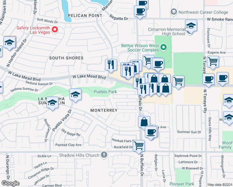 map of restaurants, bars, coffee shops, grocery stores, and more near 7736 Almeria Street in Las Vegas