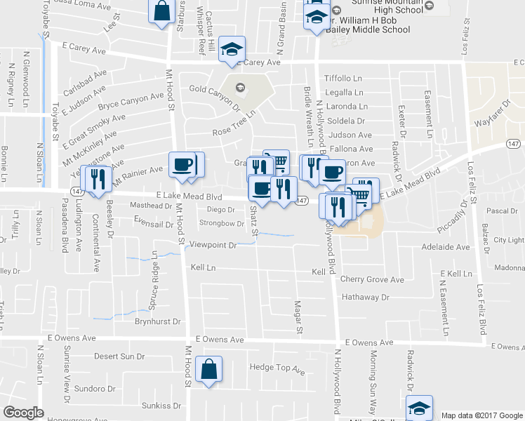 map of restaurants, bars, coffee shops, grocery stores, and more near 6515 East Lake Mead Boulevard in Las Vegas