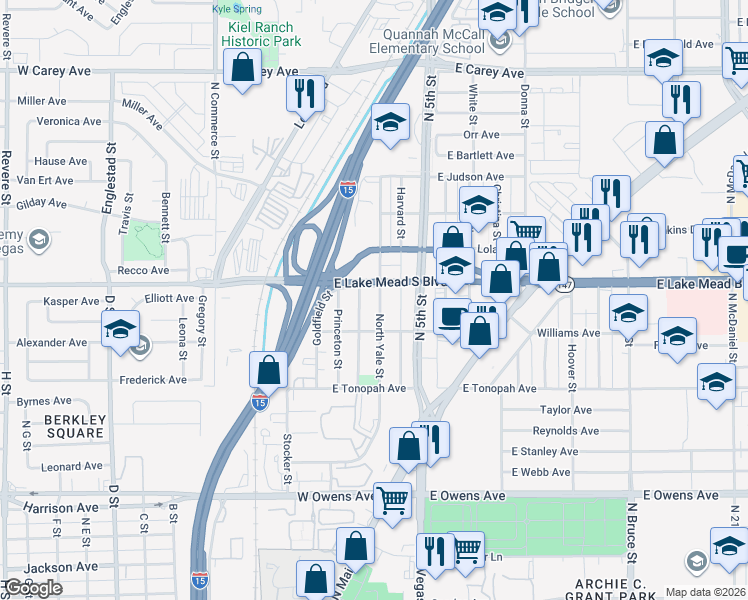 map of restaurants, bars, coffee shops, grocery stores, and more near 1920 Yale Street in North Las Vegas