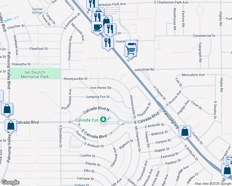 map of restaurants, bars, coffee shops, grocery stores, and more near 2241 Iron Horse Str in Pahrump