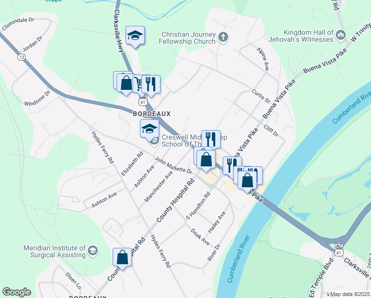 map of restaurants, bars, coffee shops, grocery stores, and more near 2009 Manchester Avenue in Nashville