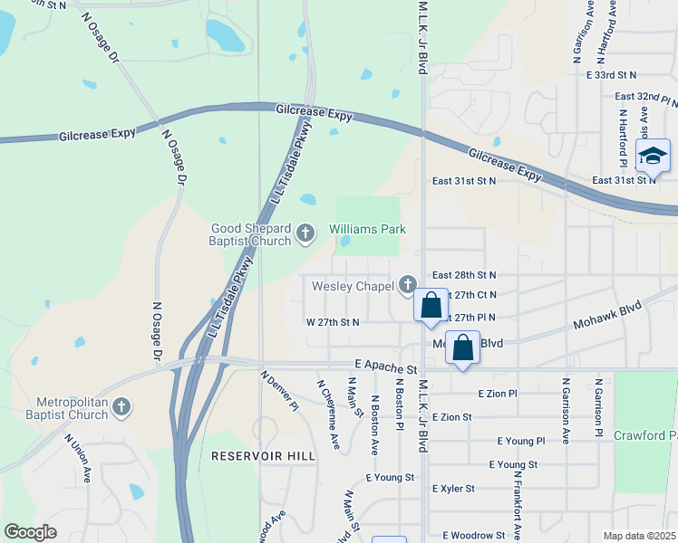 map of restaurants, bars, coffee shops, grocery stores, and more near 2745 North Boulder Avenue in Tulsa