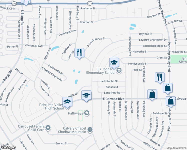 map of restaurants, bars, coffee shops, grocery stores, and more near 3046 Mount Charleston Drive in Pahrump