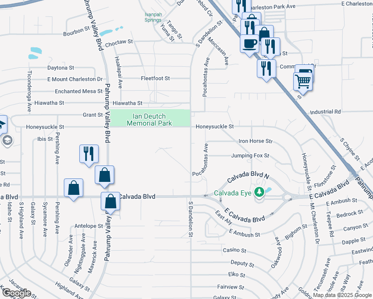map of restaurants, bars, coffee shops, grocery stores, and more near 1606 South Dandelion Street in Pahrump