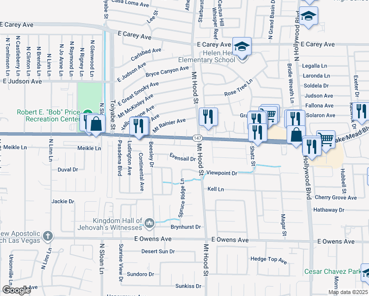 map of restaurants, bars, coffee shops, grocery stores, and more near 6201 East Lake Mead Boulevard in Las Vegas