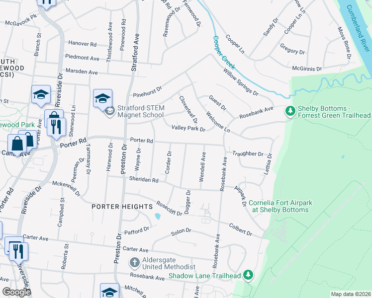map of restaurants, bars, coffee shops, grocery stores, and more near 1531 Dugger Drive in Nashville