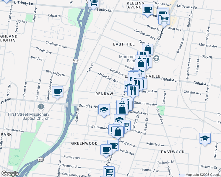 map of restaurants, bars, coffee shops, grocery stores, and more near 1008 McClurkin Avenue in Nashville