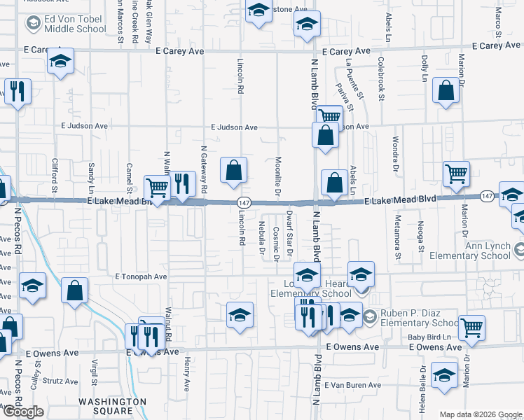 map of restaurants, bars, coffee shops, grocery stores, and more near 4162 Orbit Avenue in Las Vegas