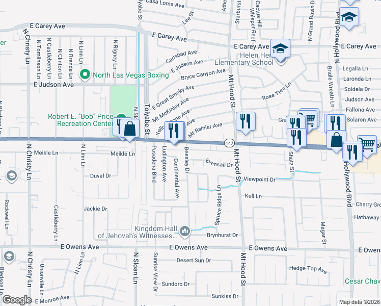 map of restaurants, bars, coffee shops, grocery stores, and more near 6112 Evensail Drive in Las Vegas