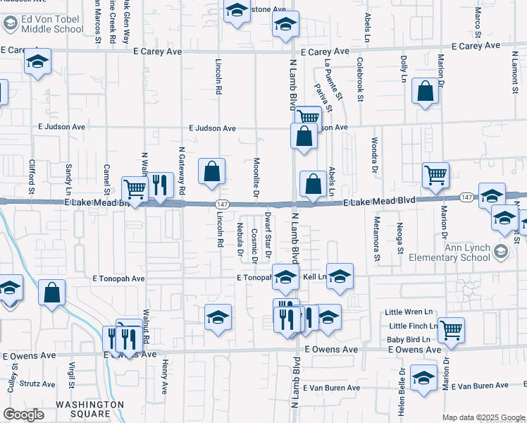 map of restaurants, bars, coffee shops, grocery stores, and more near 1984 Dwarf Star Drive in Las Vegas