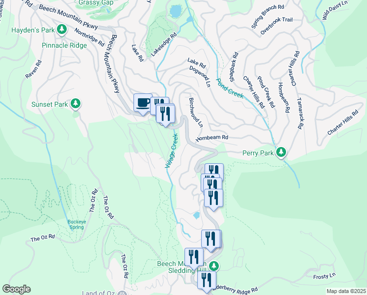 map of restaurants, bars, coffee shops, grocery stores, and more near 105 Skiview Lane in Beech Mountain