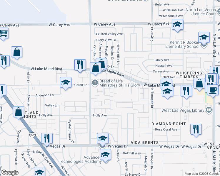 map of restaurants, bars, coffee shops, grocery stores, and more near Sierra Luna Avenue in Las Vegas