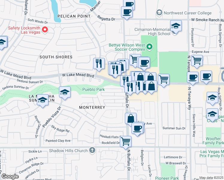 map of restaurants, bars, coffee shops, grocery stores, and more near 7705 West Allano Way in Las Vegas