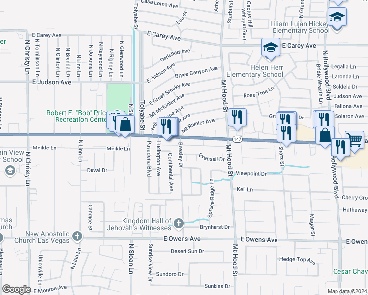map of restaurants, bars, coffee shops, grocery stores, and more near 6201 East Lake Mead Boulevard in Las Vegas