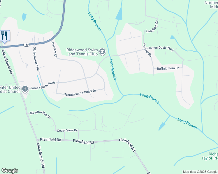 map of restaurants, bars, coffee shops, grocery stores, and more near 6092 Brush Arbor Court in Greensboro