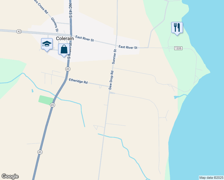 map of restaurants, bars, coffee shops, grocery stores, and more near 127 Dew Drop Road in Colerain