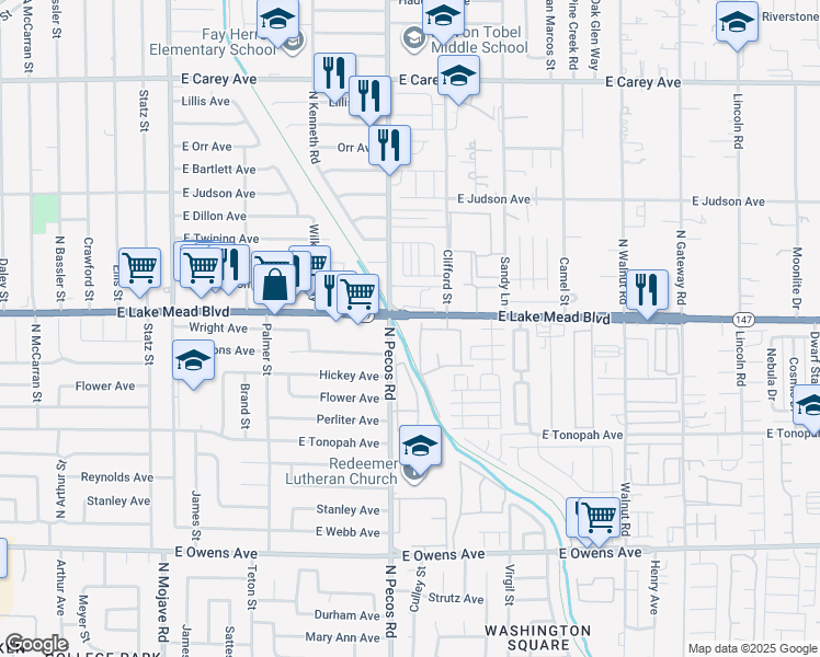 map of restaurants, bars, coffee shops, grocery stores, and more near in North Las Vegas