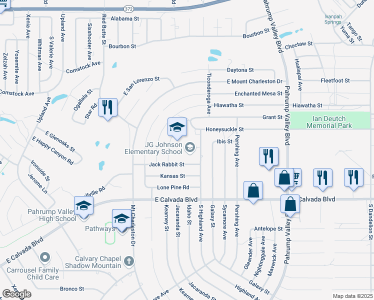 map of restaurants, bars, coffee shops, grocery stores, and more near 900 Jack Rabbit Street in Pahrump