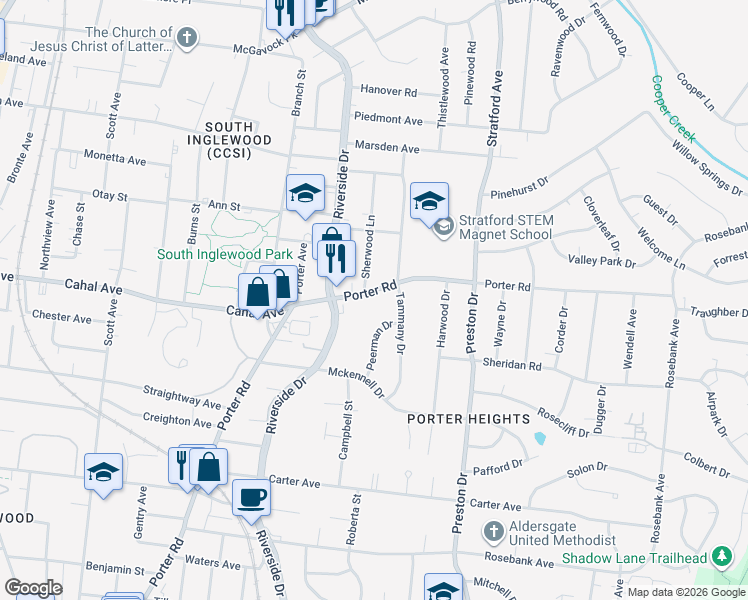 map of restaurants, bars, coffee shops, grocery stores, and more near 1620 Peerman Drive in Nashville