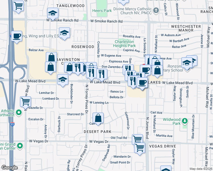 map of restaurants, bars, coffee shops, grocery stores, and more near 1924 Lirio Way in Las Vegas