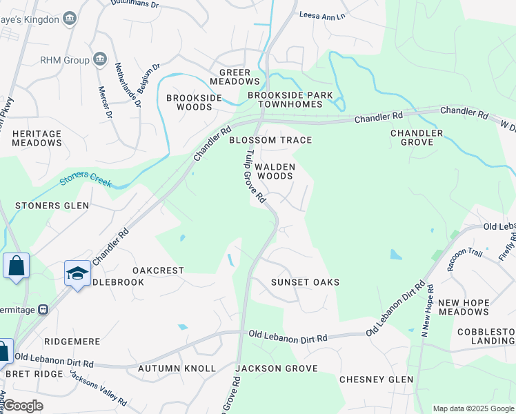 map of restaurants, bars, coffee shops, grocery stores, and more near 864 Tulip Grove Road in Nashville