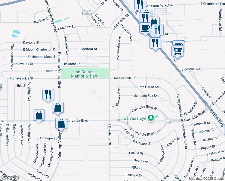 map of restaurants, bars, coffee shops, grocery stores, and more near 1681 South Dandelion Street in Pahrump