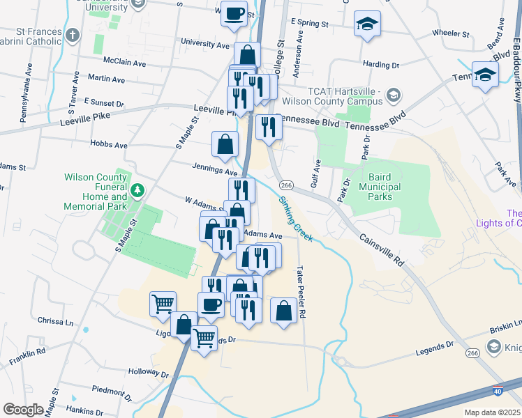 map of restaurants, bars, coffee shops, grocery stores, and more near 528 Melrose Street in Lebanon