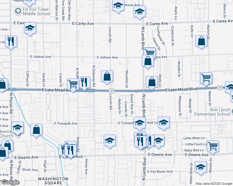 map of restaurants, bars, coffee shops, grocery stores, and more near 4134 Ivy Russell Way in Las Vegas