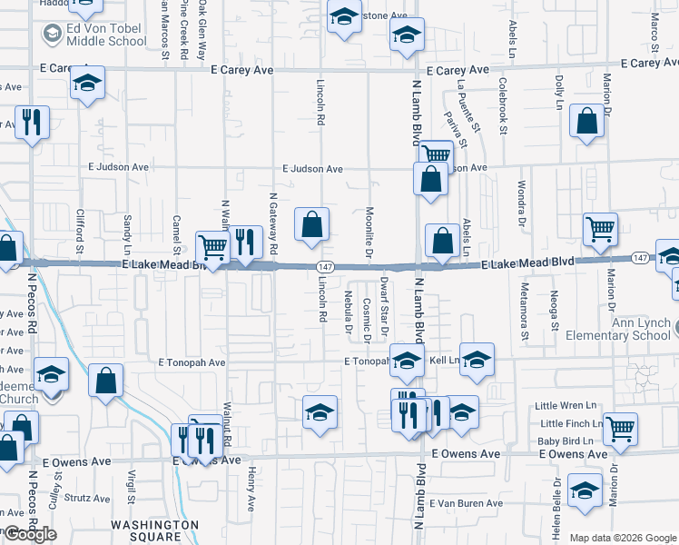 map of restaurants, bars, coffee shops, grocery stores, and more near 4134 Ivy Russell Way in Las Vegas