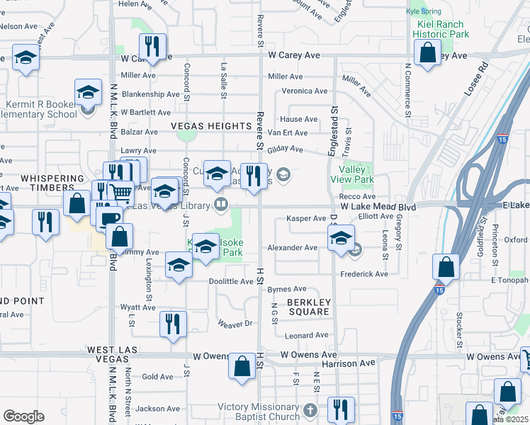 map of restaurants, bars, coffee shops, grocery stores, and more near 1972 H Street in Las Vegas