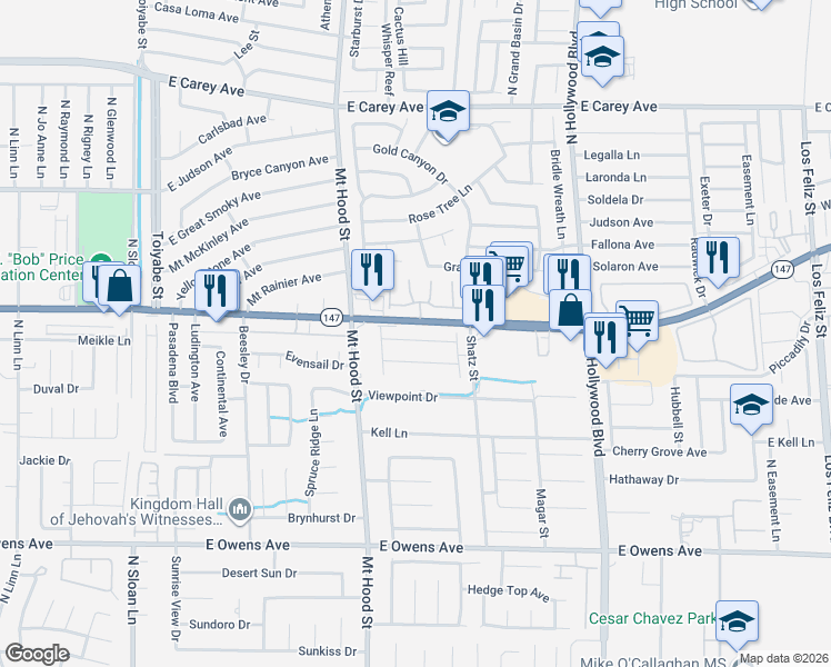 map of restaurants, bars, coffee shops, grocery stores, and more near 6404 Diego Drive in Las Vegas