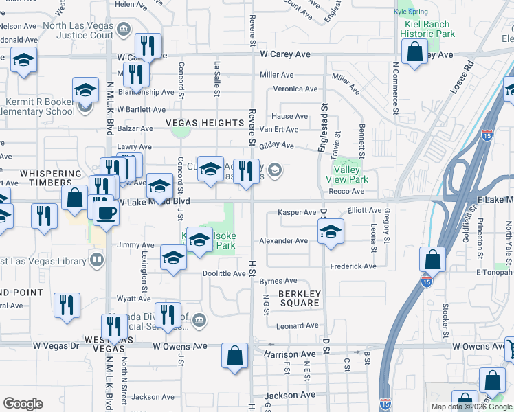 map of restaurants, bars, coffee shops, grocery stores, and more near 1972 H Street in Las Vegas