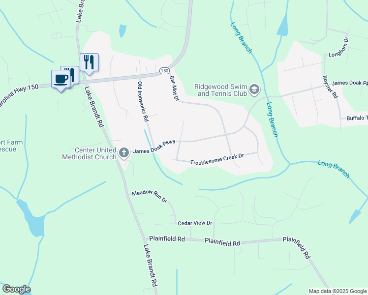 map of restaurants, bars, coffee shops, grocery stores, and more near 913 James Doak Parkway in Greensboro