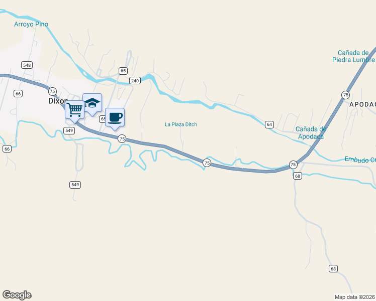 map of restaurants, bars, coffee shops, grocery stores, and more near 272 New Mexico 75 in Dixon