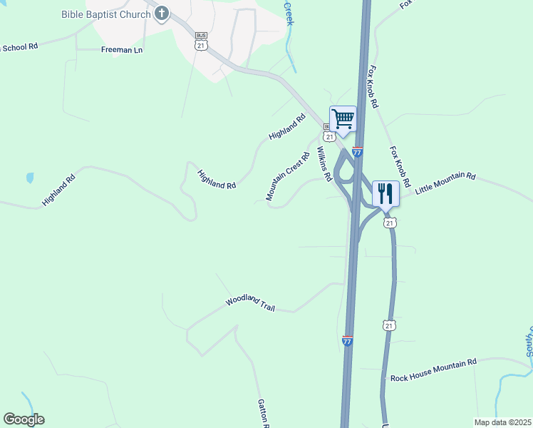 map of restaurants, bars, coffee shops, grocery stores, and more near 2849 Mountain Crest Road in Jonesville