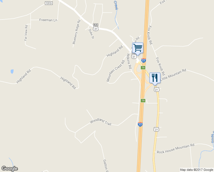 map of restaurants, bars, coffee shops, grocery stores, and more near 2849 Mountain Crest Road in Jonesville