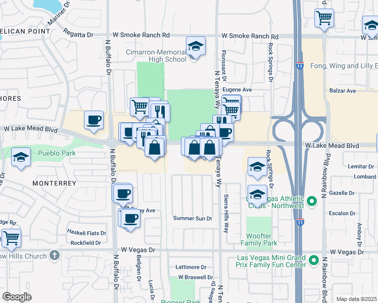 map of restaurants, bars, coffee shops, grocery stores, and more near 7401 West Lake Mead Boulevard in Las Vegas