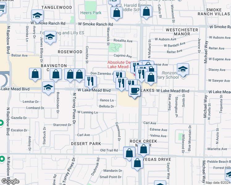 map of restaurants, bars, coffee shops, grocery stores, and more near 6208 Yerba Lane in Las Vegas