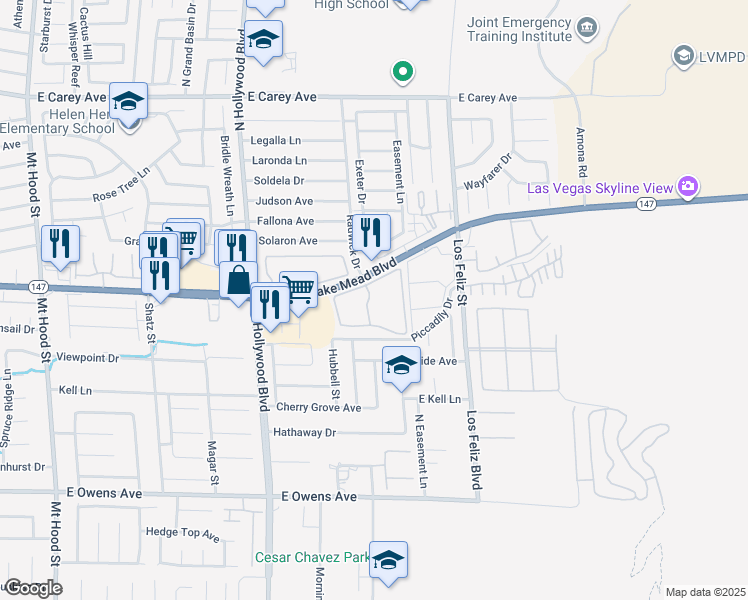 map of restaurants, bars, coffee shops, grocery stores, and more near 6913 Piccadily Drive in Las Vegas