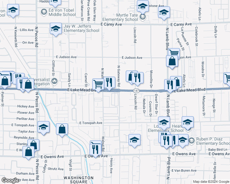 map of restaurants, bars, coffee shops, grocery stores, and more near 3975 East Lake Mead Boulevard in Las Vegas