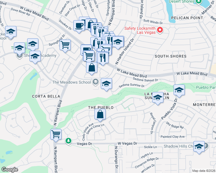 map of restaurants, bars, coffee shops, grocery stores, and more near 1913 Sedona Paseo Lane in Las Vegas
