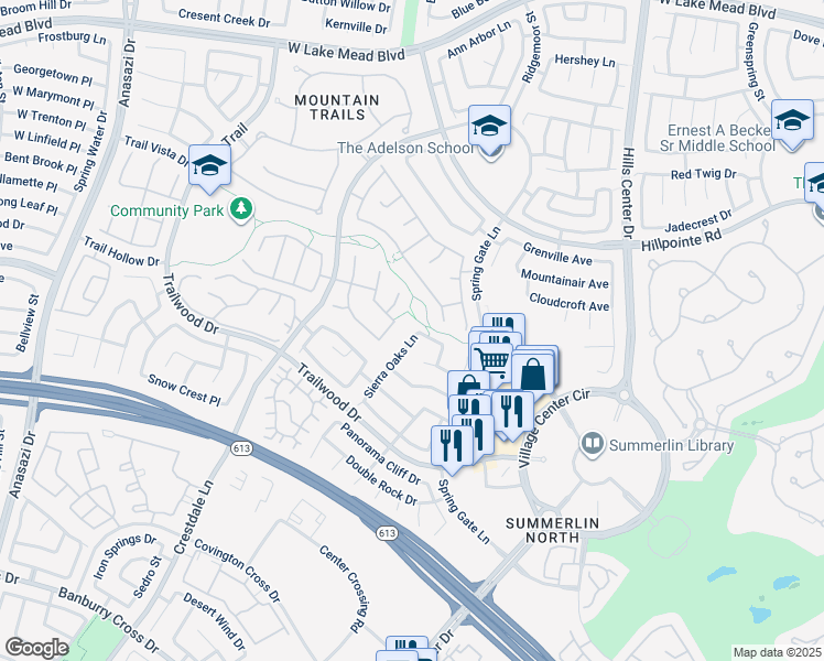 map of restaurants, bars, coffee shops, grocery stores, and more near 1917 Sierra Oaks Lane in Las Vegas