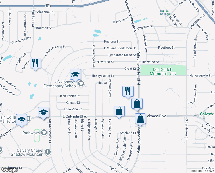 map of restaurants, bars, coffee shops, grocery stores, and more near 1670 Pershing Avenue in Pahrump