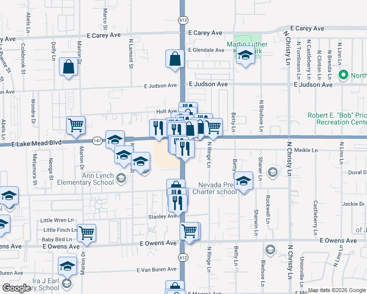 map of restaurants, bars, coffee shops, grocery stores, and more near 1900 North Nellis Boulevard in Las Vegas