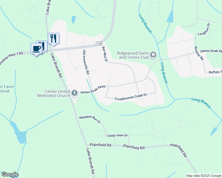 map of restaurants, bars, coffee shops, grocery stores, and more near 913 James Doak Parkway in Greensboro