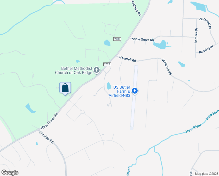 map of restaurants, bars, coffee shops, grocery stores, and more near 8419 Haw River Road in Oak Ridge