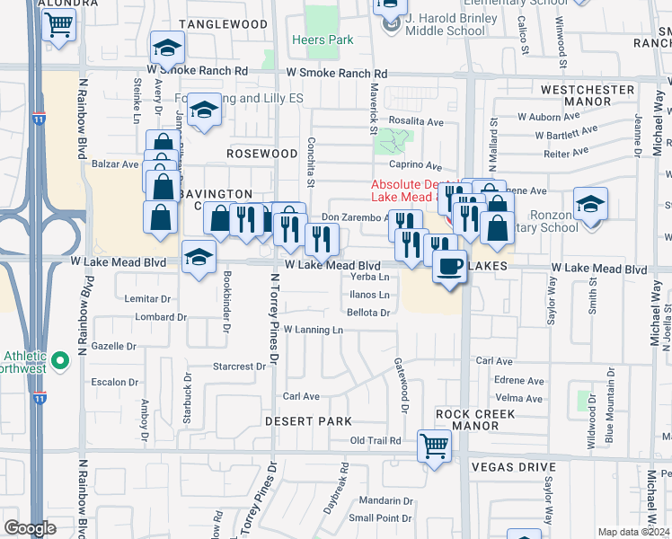 map of restaurants, bars, coffee shops, grocery stores, and more near 1936 Lirio Way in Las Vegas