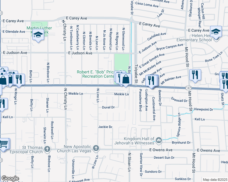 map of restaurants, bars, coffee shops, grocery stores, and more near 1951 Trilly Lane in Las Vegas