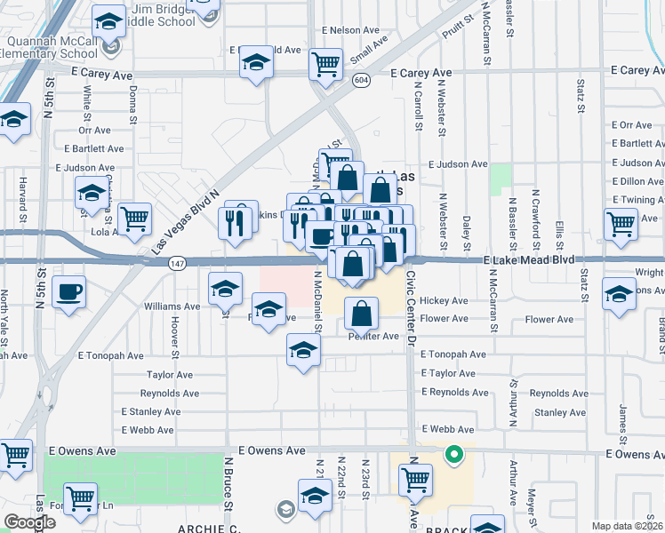 map of restaurants, bars, coffee shops, grocery stores, and more near 1998 North McDaniel Street in North Las Vegas